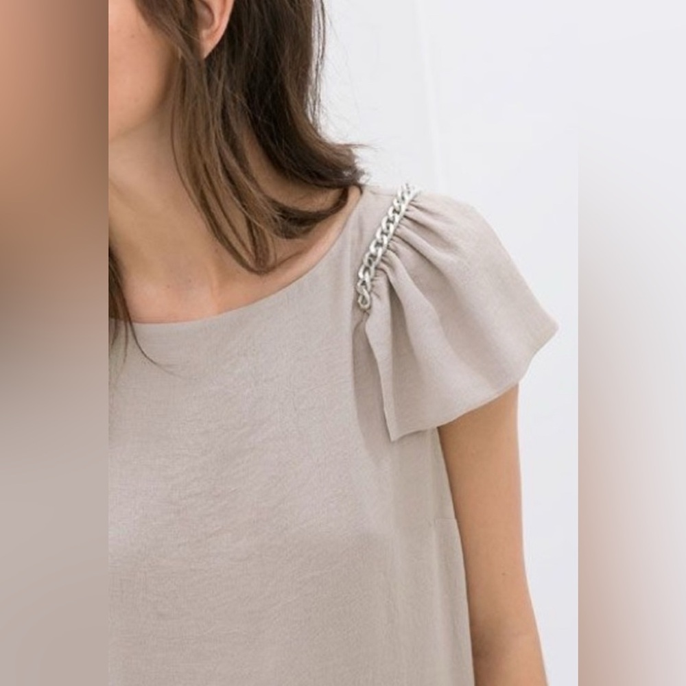 ZARA nude dress with chain detailed shoulders - Picture 3 of 8